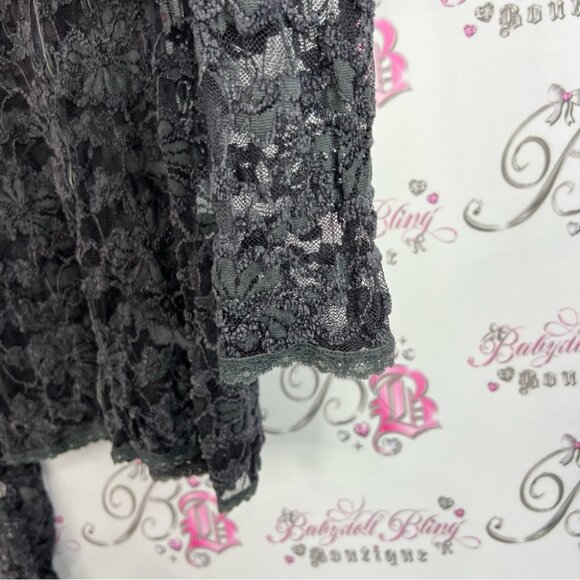 Rendez vous Paris lace puff shoulder vintage Lacie floral Chic Black Lace Blouse - Picture 4 of 11